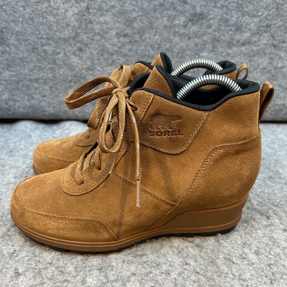 Sorel Hidden Wedge Heel Ankle Boots Suede Lace Up Casual‎ Comfort Womens 7.5 - Picture 3 of 9